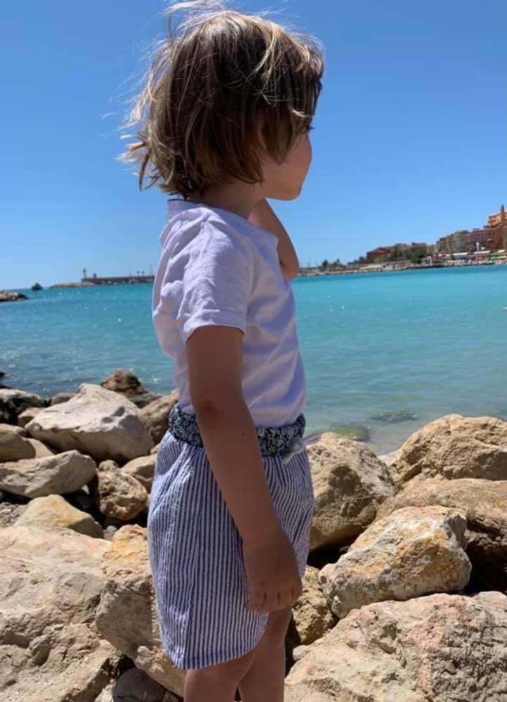 Short bi matières en rayé ou vichy seersucker et Liberty à choisir sur commande