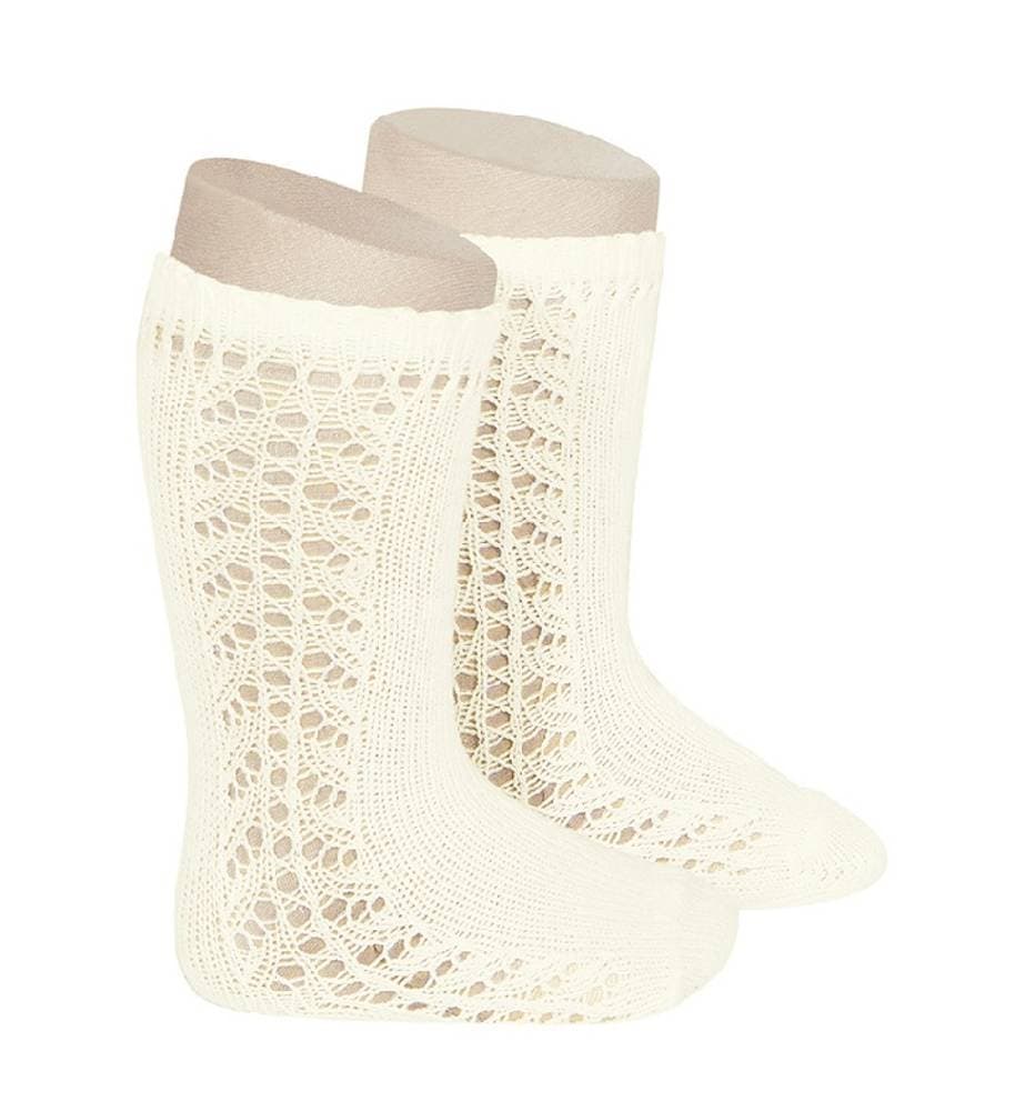 Chaussettes hautes chaudes ajourées côté coloris crème
