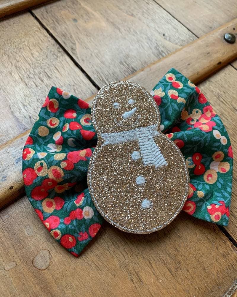 Barrette brodée Bonhomme de neige