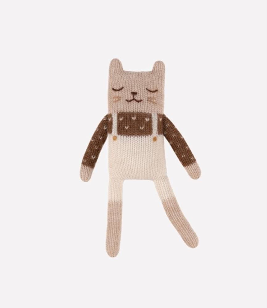 Doudou Main sauvage Chaton en salopette écru