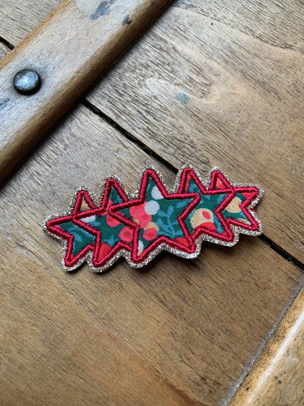Barrette brodée Etoiles Liberty Wiltshire Christmas petit modèle