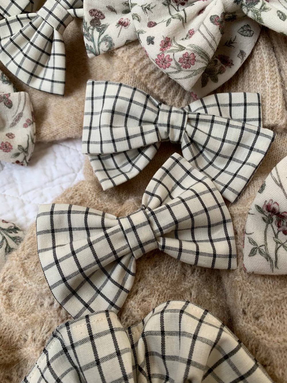 Barrette XL carreaux beige et noir