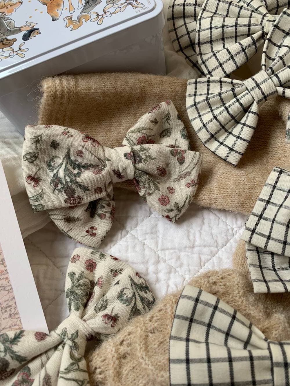 Barrette Gros noeud Double gaze bio «Petits chardons »